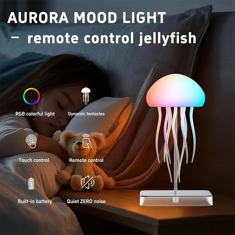 Enchanting LED Jellyfish Lamp - 9 Tentacles, Dual Modes, Long Battery Life & Remote Control with Colorful Gradients